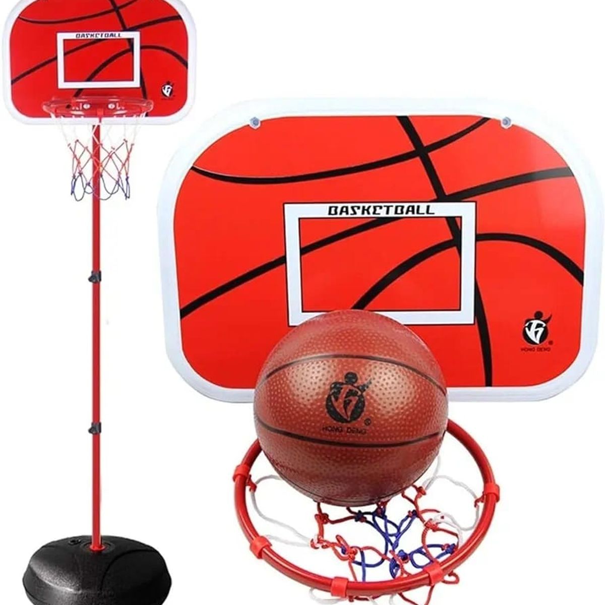 MARKET TOYS - Cancha Baloncesto + Malla + Balón + Inflador Metálica