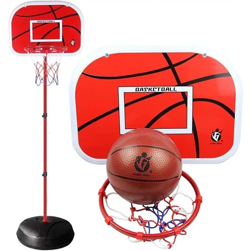MARKET TOYS - Cancha Baloncesto + Malla + Balón + Inflador Metálica