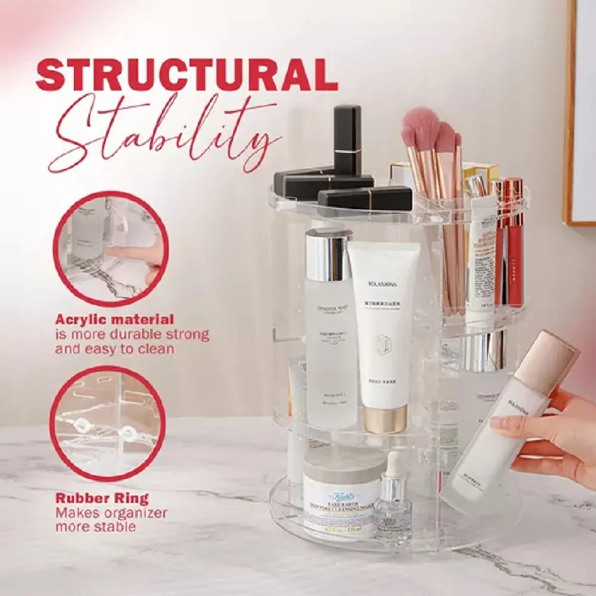 GENERICO - Percol 360 - Organizador De Maquillaje Acrílico, 4 Bandeja.