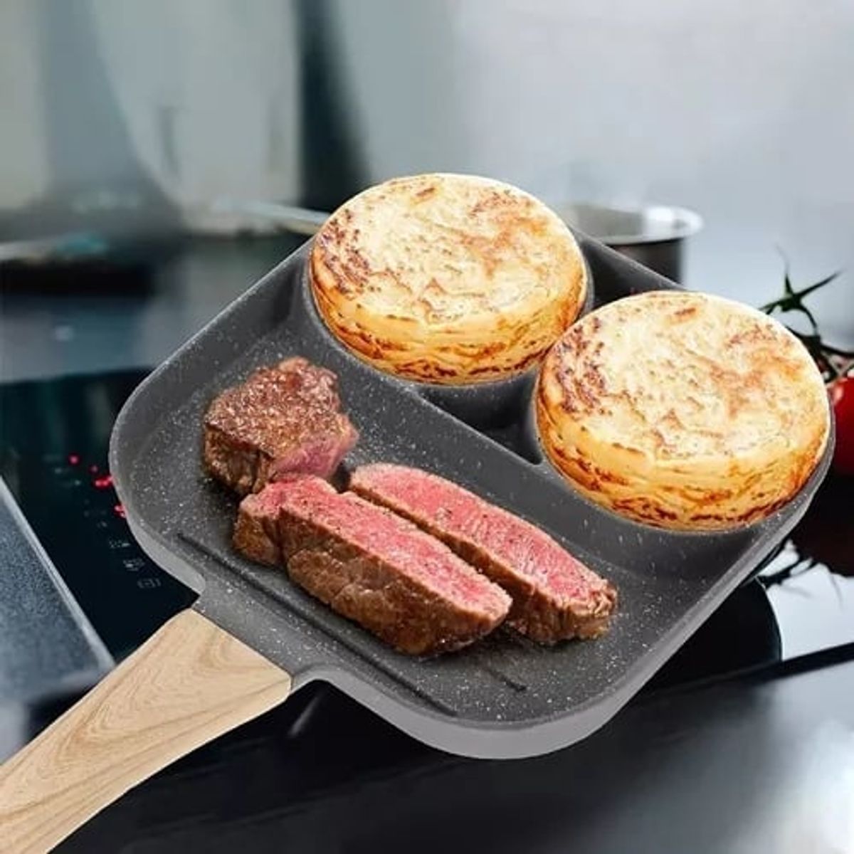 GENERICO - Sartén multiusos 3 divisiones piedra Grande