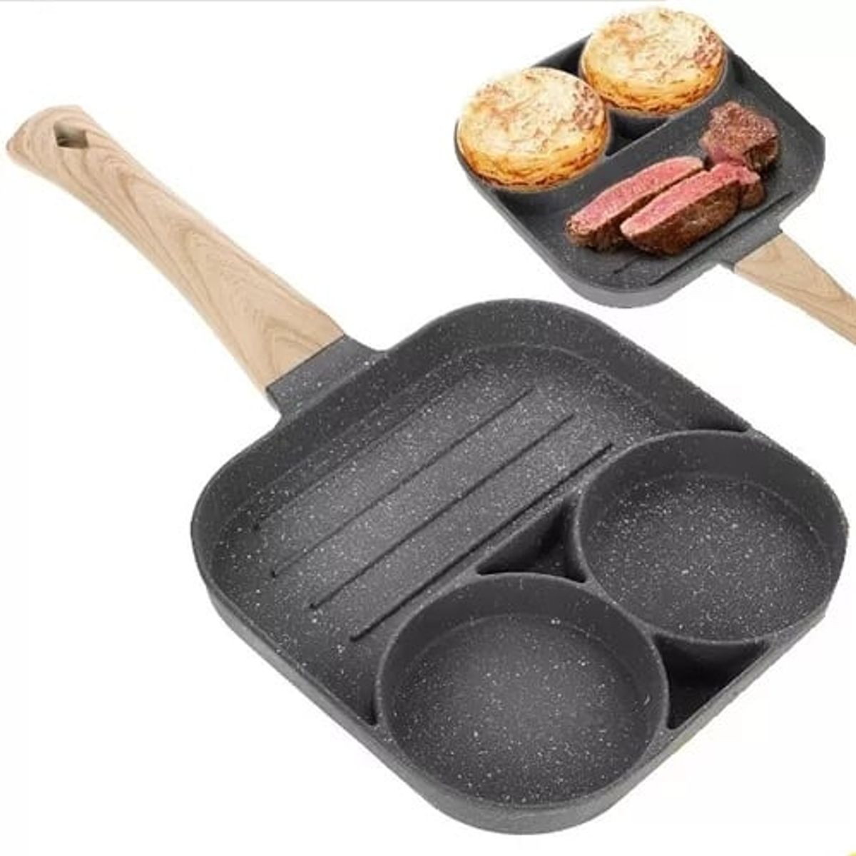 GENERICO - Sartén multiusos 3 divisiones piedra Grande