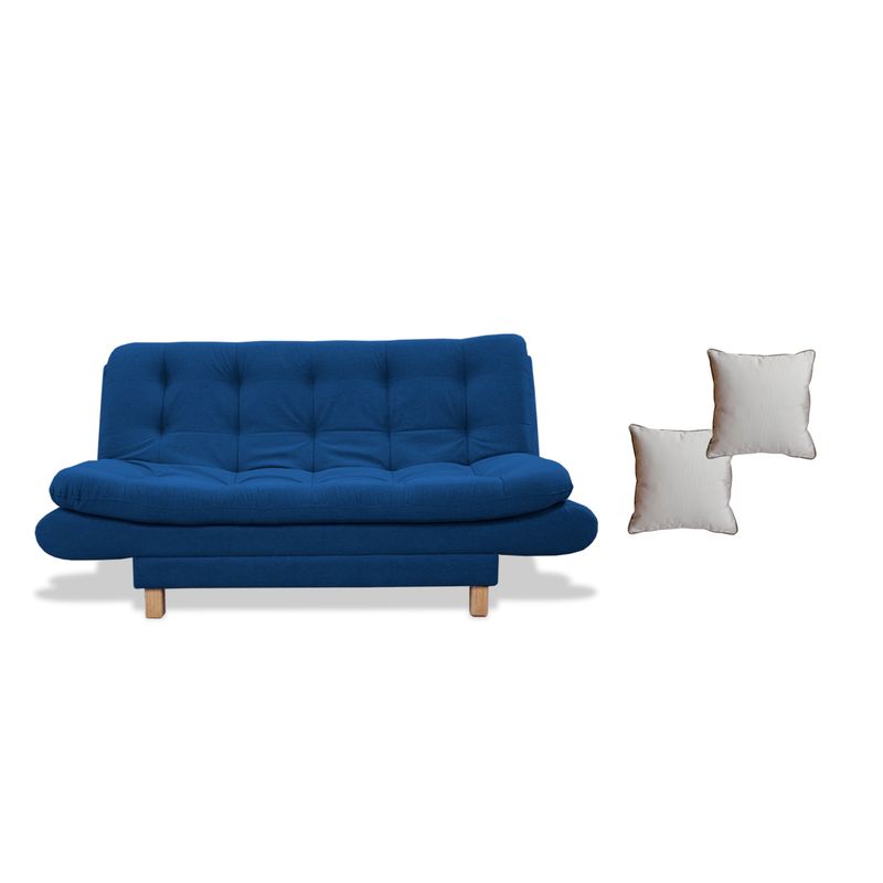 GENERICO - Sofacama Lehmann 3 posiciones Reclinable Azul Petroleo + Cojines Decorativos