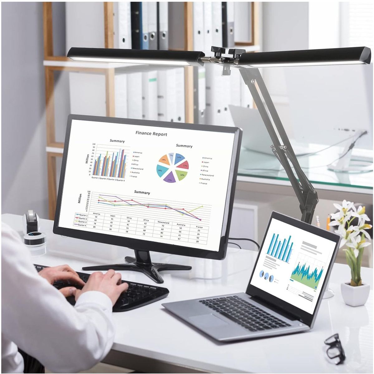 ONE PIXEL - Lampara De Escritorio Doble Con Ajuste De Brillo Computador