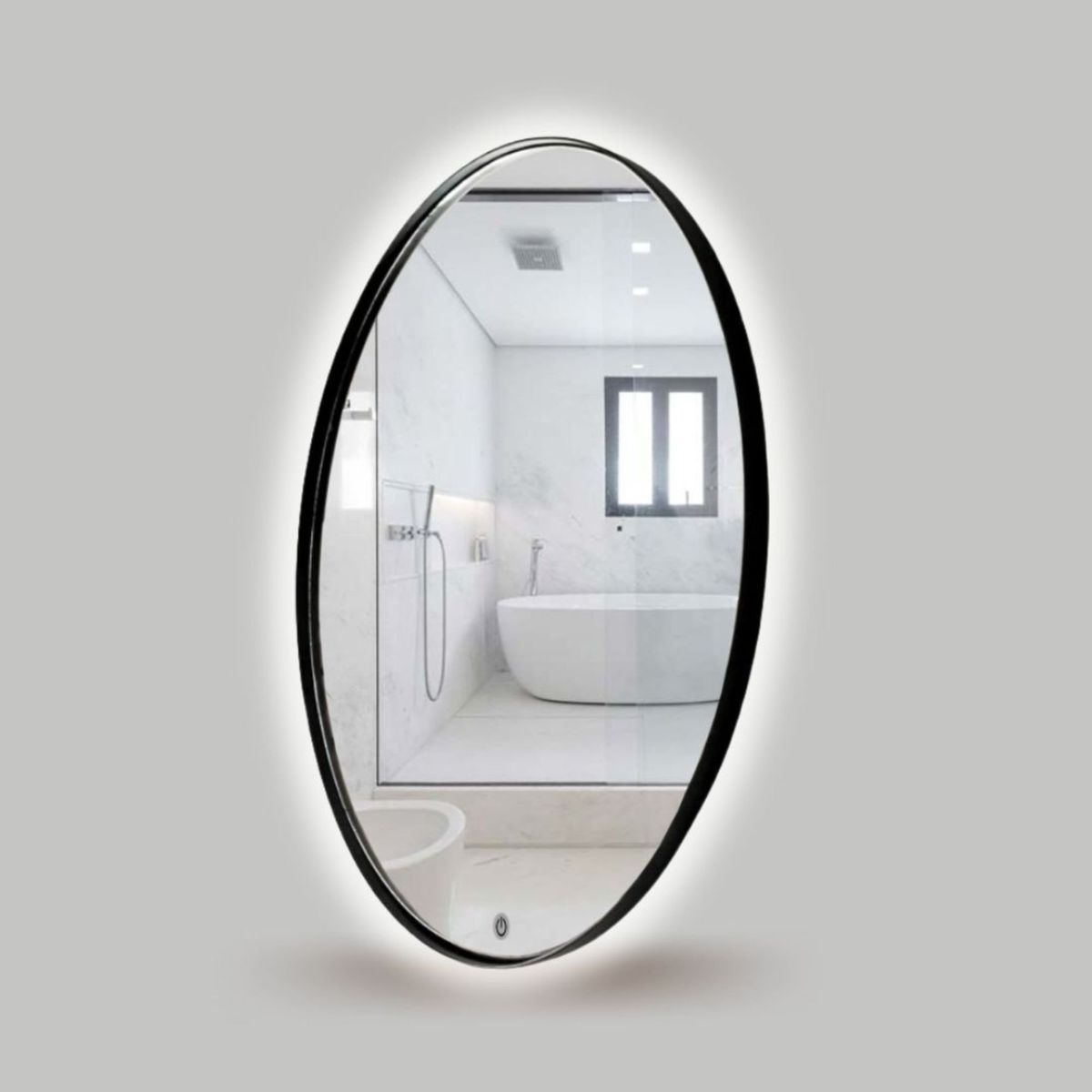 ALIK DISEÑO - Espejo Redondo Marco Metálico Negro Con Luz Led Blanca Táctil 70cm