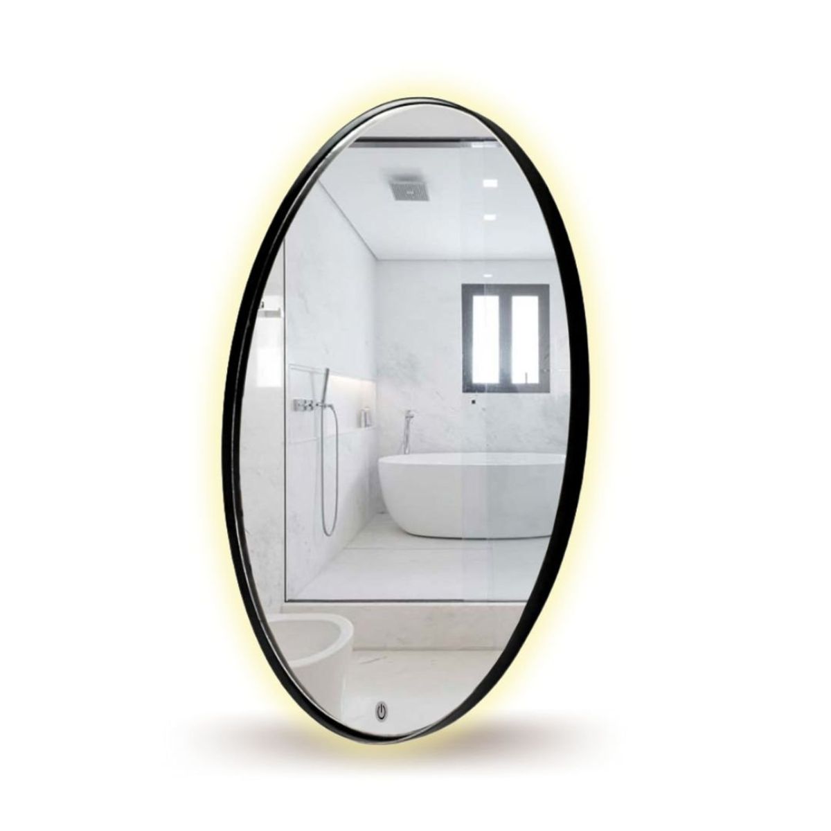 ALIK DISEÑO - Espejo Redondo Marco Metálico Negro Con Luz Led Cálida Táctil 70cm