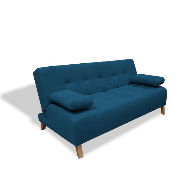 GENERICO - Sofacama Egli 3 Posiciones Reclinable Azul Petróleo + Cojines