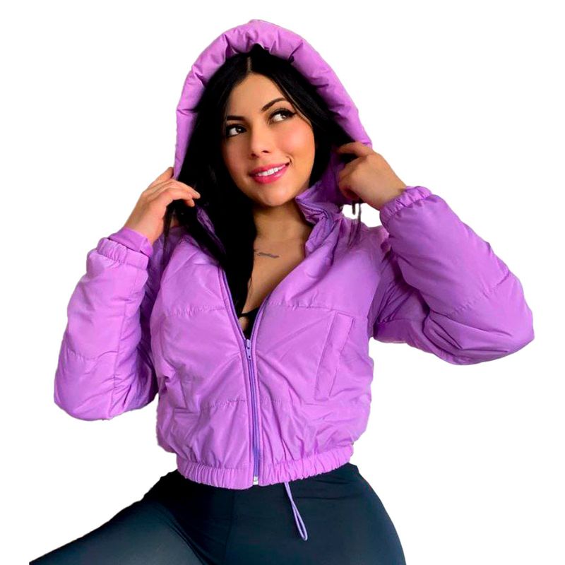 SYK - Chaqueta Mujer Con Capota Corta Unicolor Impermeable