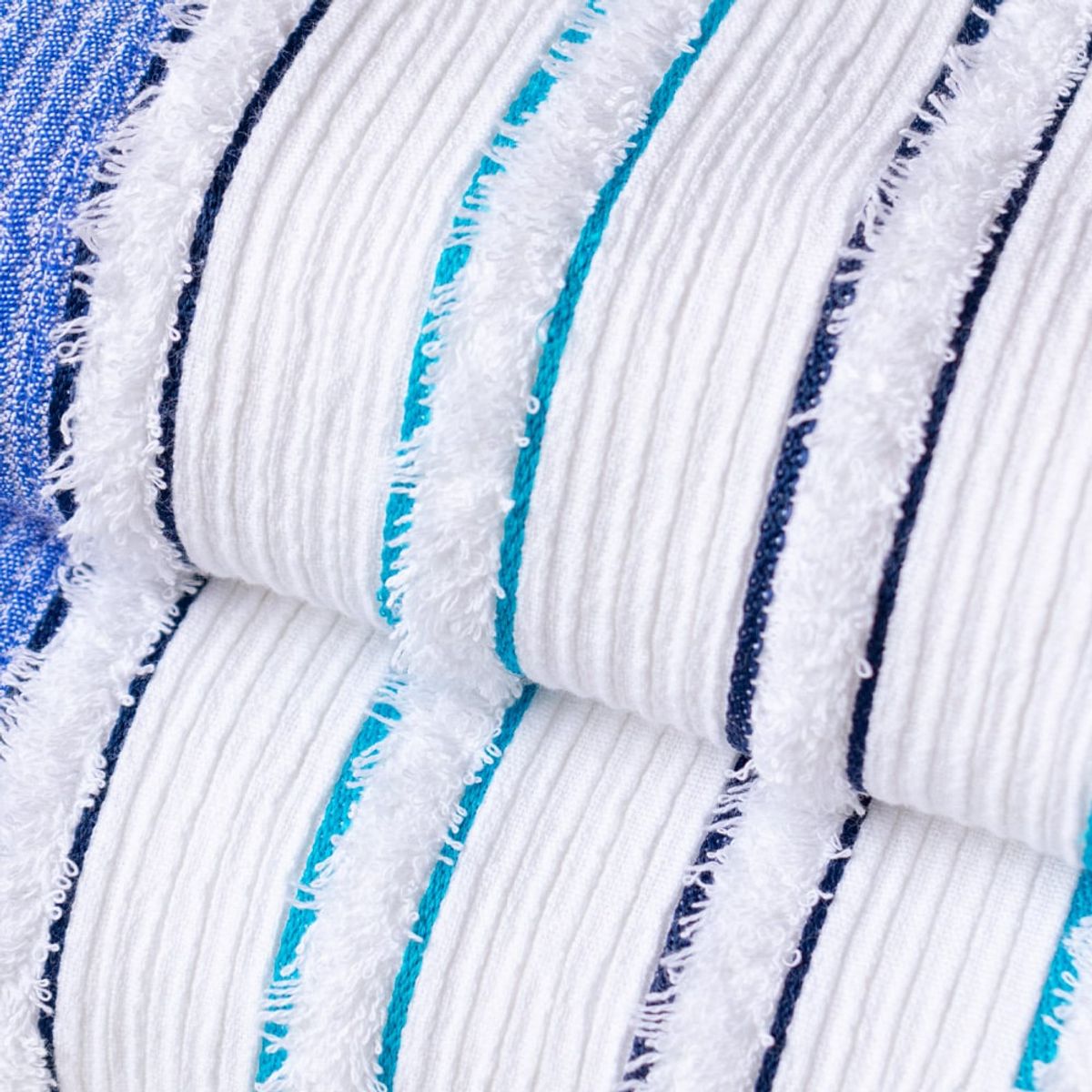 FATELARES - Juego de Toallas Cocoa 550gr 2 de Cuerpo Blanco Azul