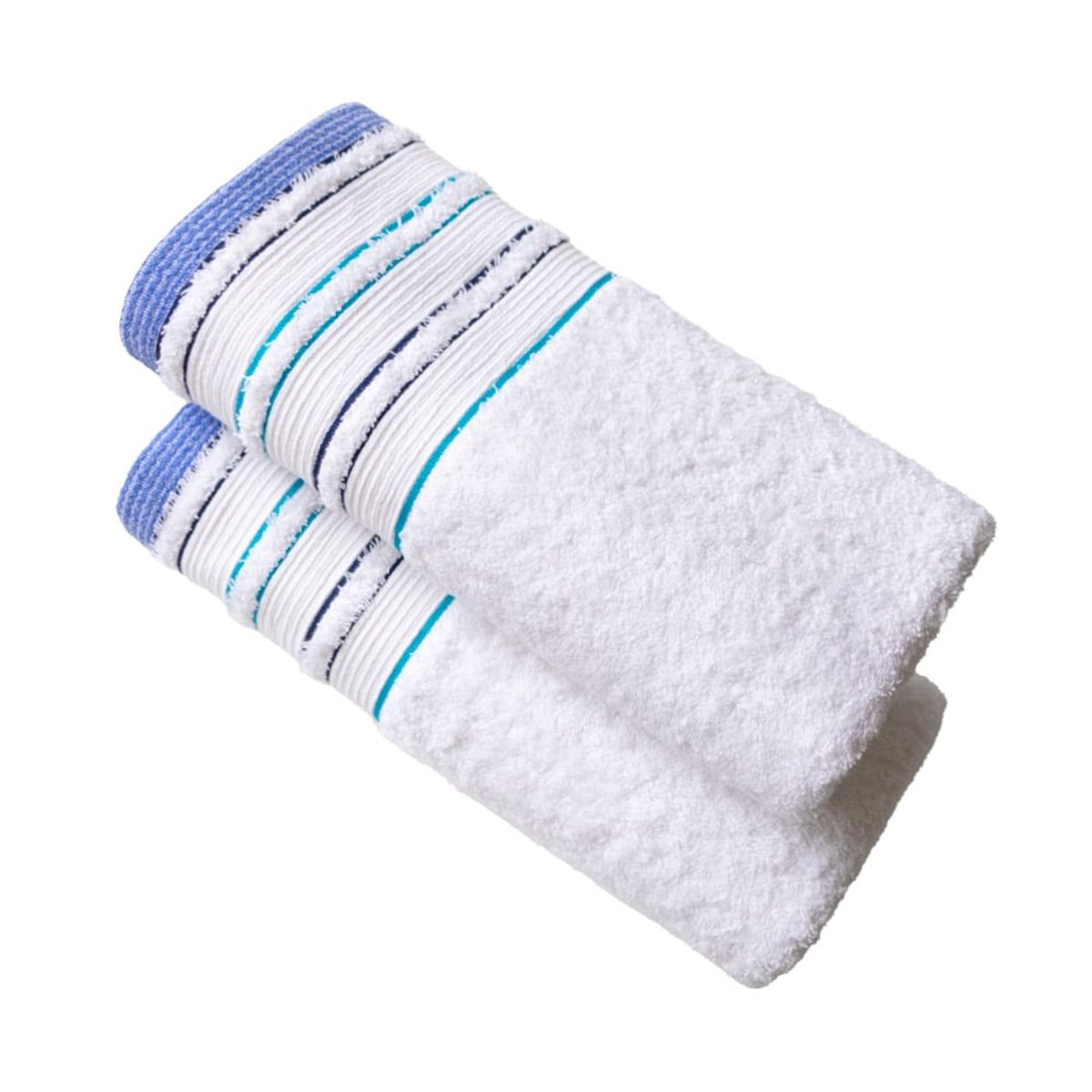 FATELARES - Juego de Toallas Cocoa 550gr 2 de Cuerpo Blanco Azul