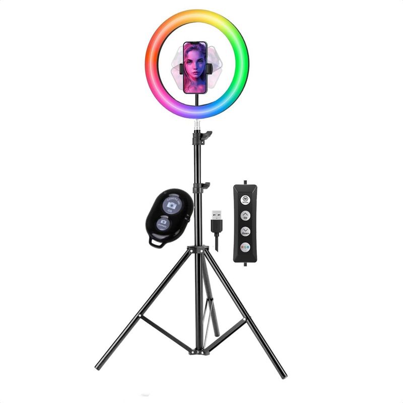 GENERICO - Aro De Luz RGB Led 53 Cm + Trípode 2 Mt + Control Bluetooth