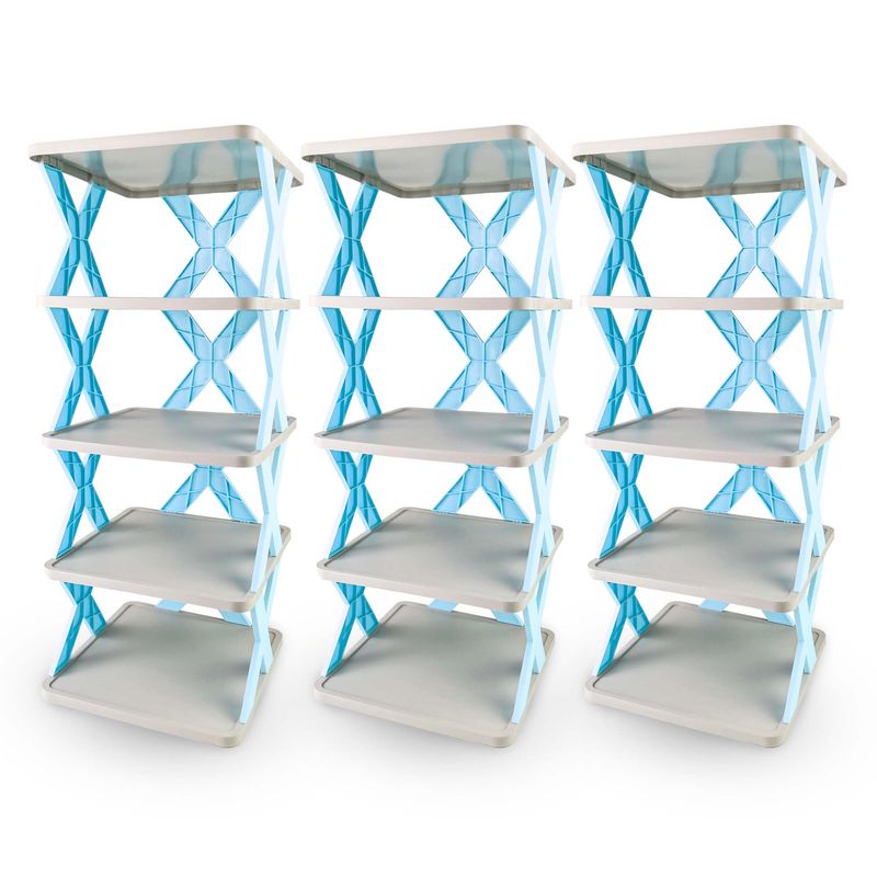 ENERGY PLUS - Set X 3 PortaZapatos de 5 Niveles cada uno Zapatero Moderno Azul