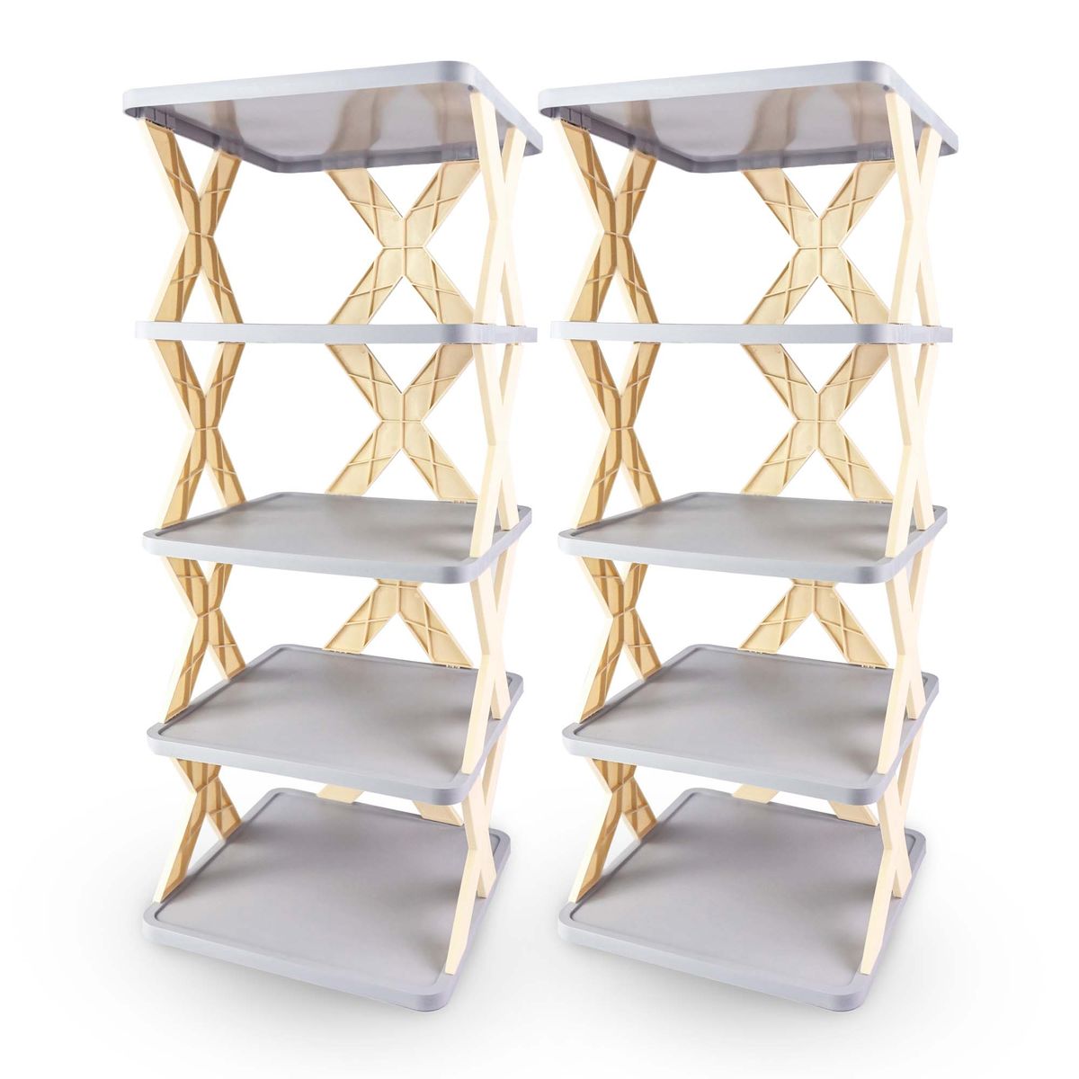 ENERGY PLUS - Set X 2 PortaZapatos de 5 Niveles cada uno Zapatero Moderno Beige