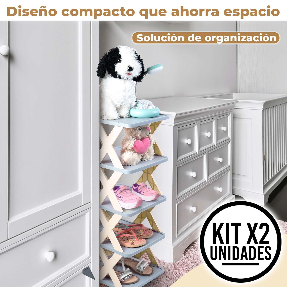 ENERGY PLUS - Set X 2 PortaZapatos de 5 Niveles cada uno Zapatero Moderno Beige