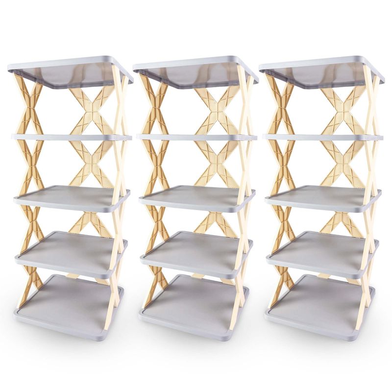 ENERGY PLUS - Set X 3 PortaZapatos de 5 Niveles cada uno Zapatero Moderno Beige