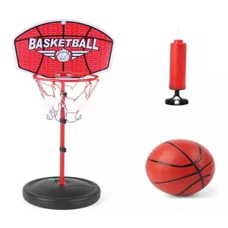 MARKET TOYS - Cancha Baloncesto + Malla + Balón + Inflador Metálica