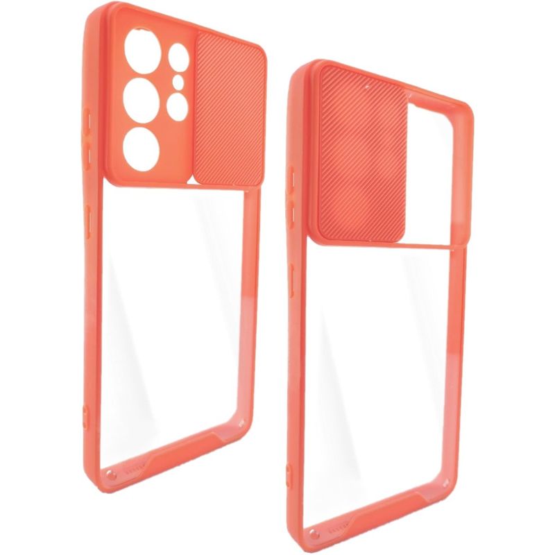 GENERICO - Estuche Case Slider Transparente Compatible Con Samsung S21 Ultra Rojo