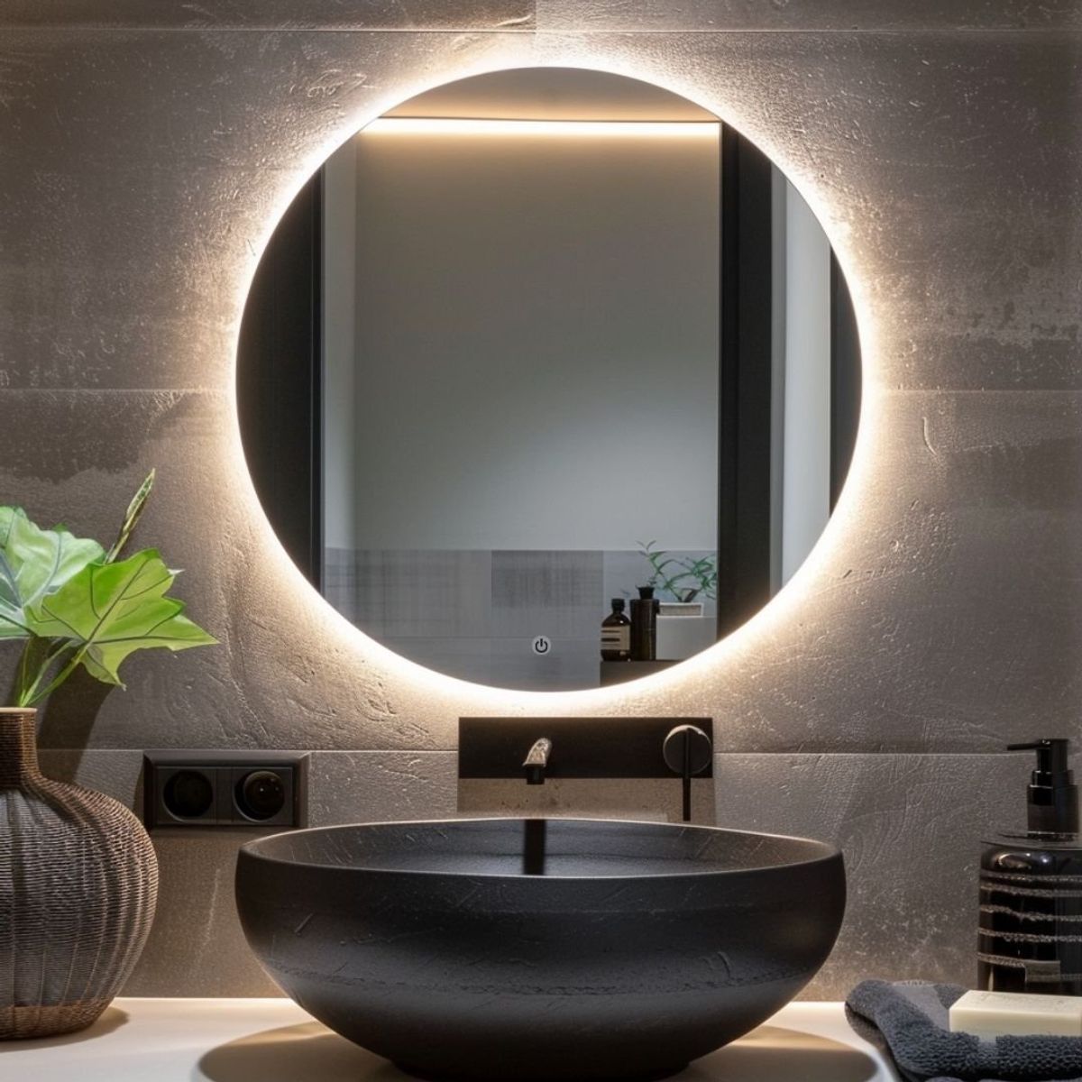 ALIK DISEÑO - Espejo Redondo Flotante Con Luz Led Cálida Táctil 100Cm