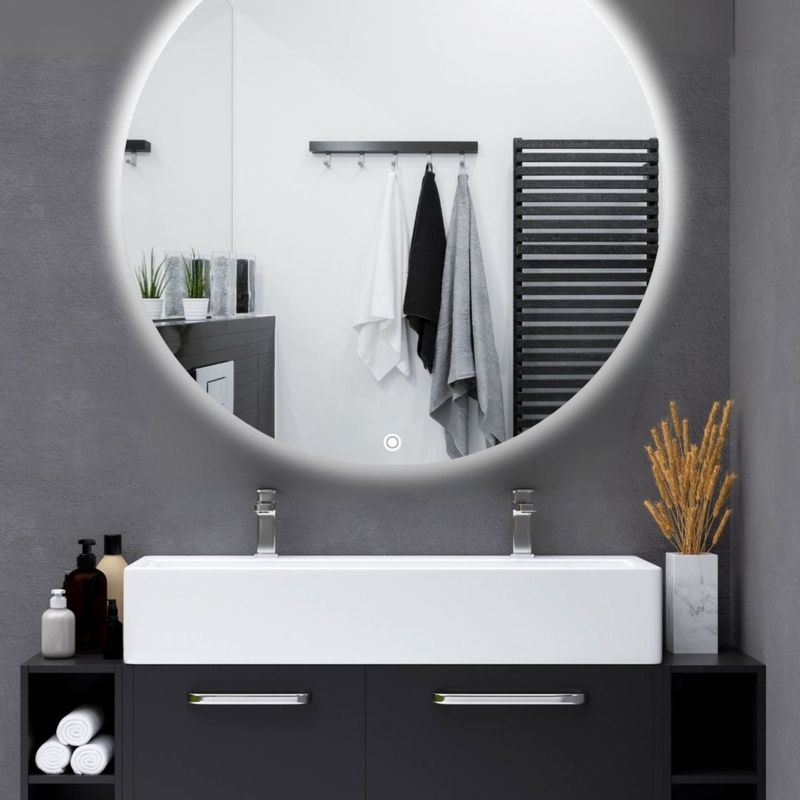 ALIK DISEÑO - Espejo Redondo Flotante Con Luz Blanca Táctil 100Cm
