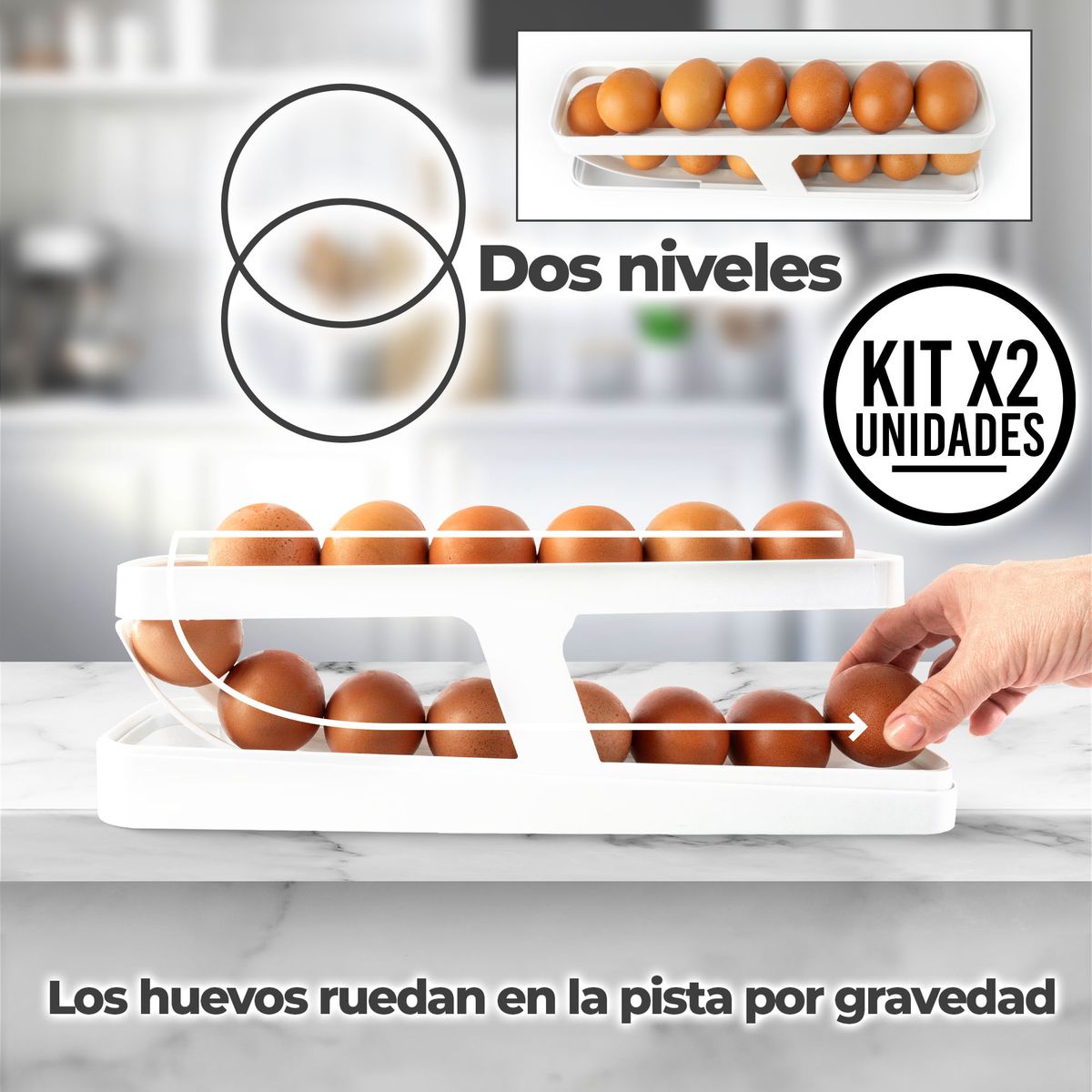 CHEF MASTER - Set X2 Portahuevos Dispensador y organizador de huevos