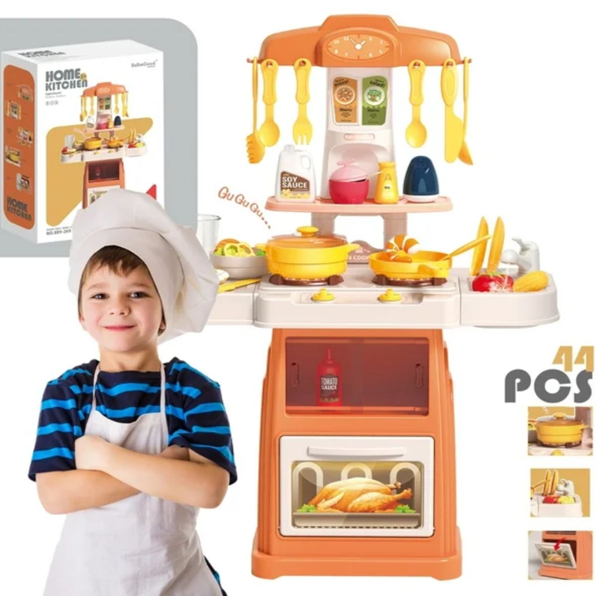 MARKET TOYS - Cocina Infantil 44 Pcs Luces + Sonidos