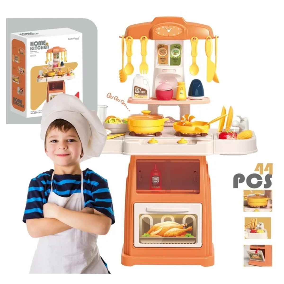 MARKET TOYS - Cocina Infantil 44 Pcs Luces + Sonidos