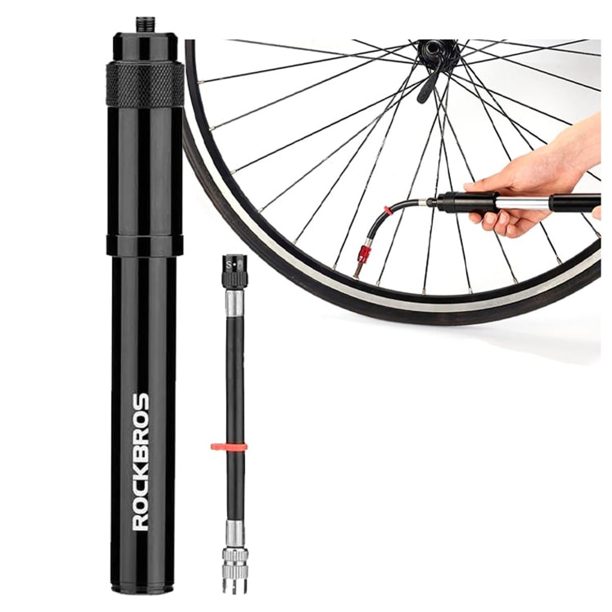 ROCKBROS - Bomba Rockbros Inflador Bicicleta Portátil 260psi Manómetro
