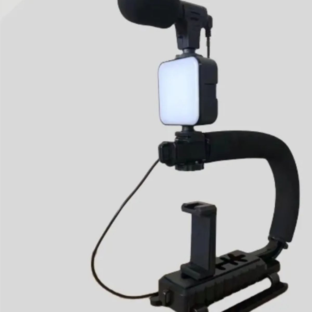 GENERICO - Estabilizador Cámara Y Celular Luz Led Micrófono Con Control Color Negro