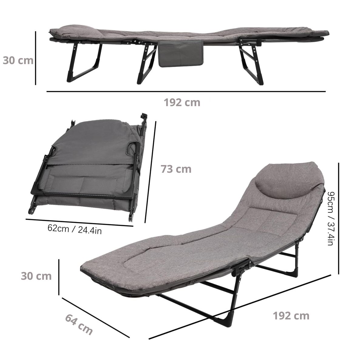SUBE - Cama Plegable Acolchada Reclinable Camping Exterior Portátil