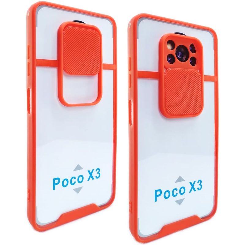 GENERICO - Estuche Slider Transparente Compatible Xiaomi Poco X3 y X3 Pro Rojo