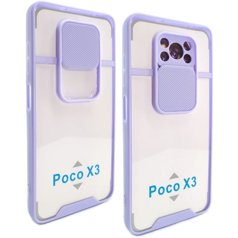 GENERICO - Estuche Slider Transparente Compatible Xiaomi Poco X3 y X3 Pro Lila