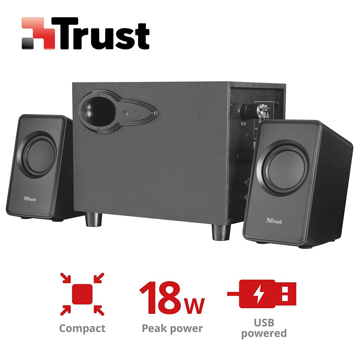 TRUST - Parlantes 2.1 Trust Avora, Usb Subwoofer Set Diseño Compacto