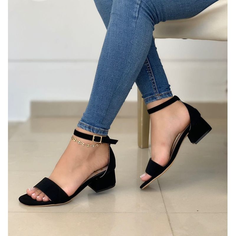 GENERICO - Sandalia Mujer Tacon Cubano 4 1/2 Zapatos Dama- Negro