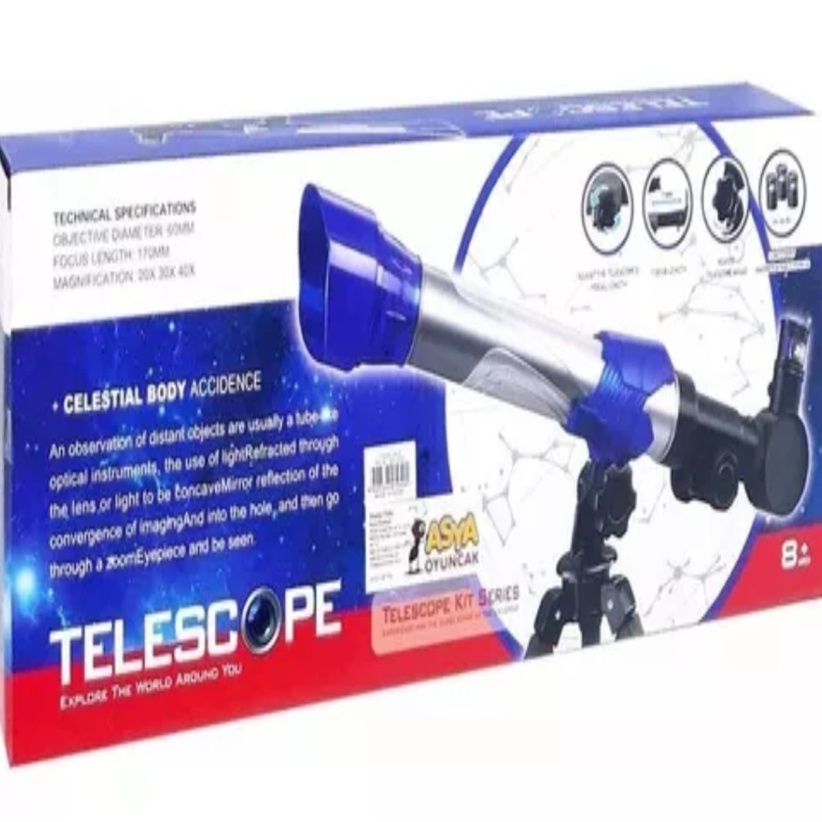 MARKET TOYS - Telescopio Infantil Educativo Aumento X 20, 30, 40