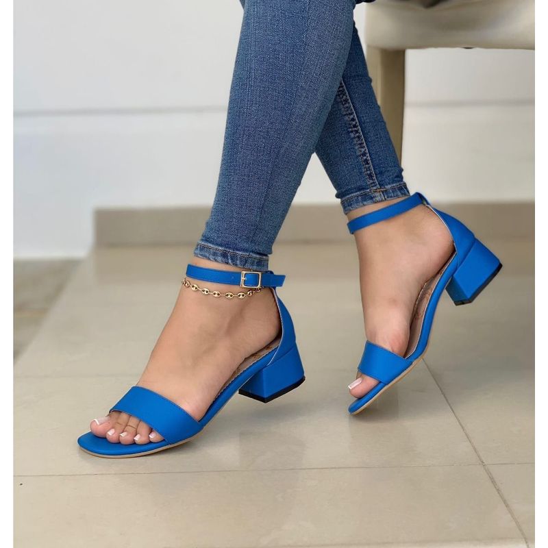 GENERICO - Sandalia Dama Tacon Cubano 4 1/2 Zapatos Mujer- Azul