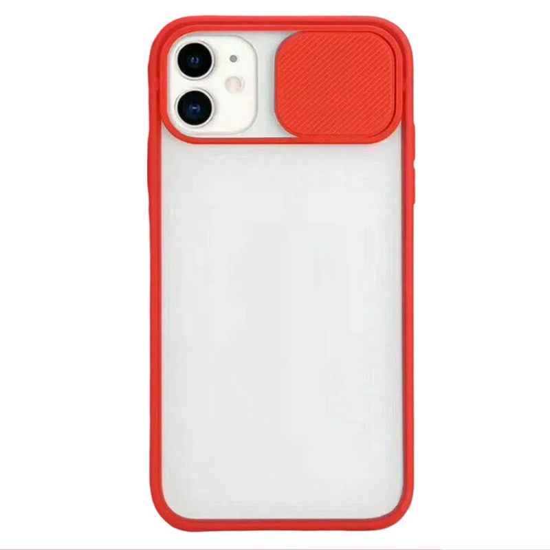GENERICO - Estuche Case Slider Transparente Compatible Con iPhone 12 Rojo