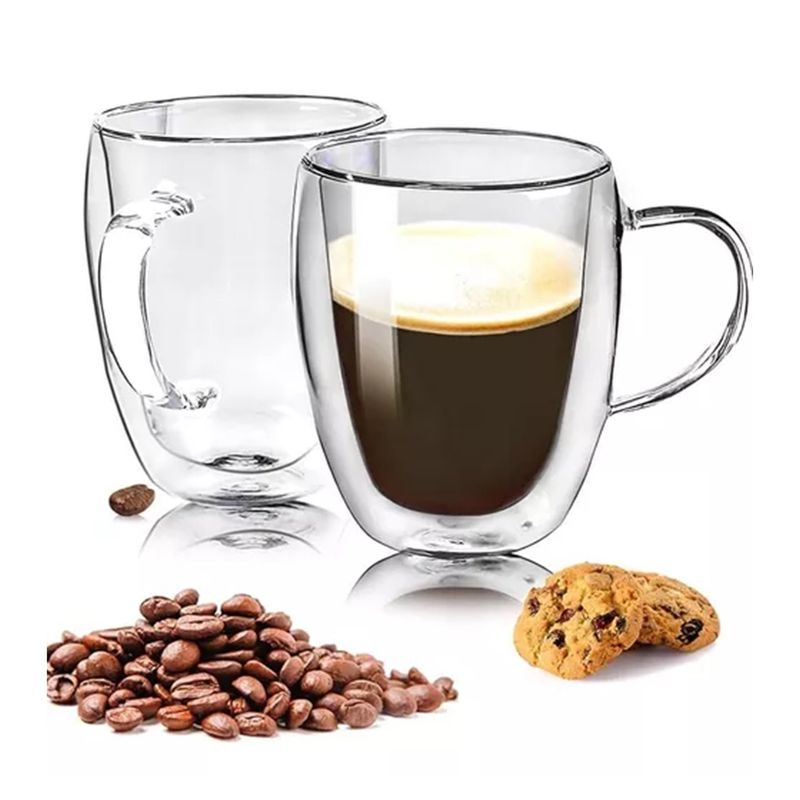 GENERICO - Pocillo Taza Café 350 Ml Doble Pared Vidrio Borosilicato X1