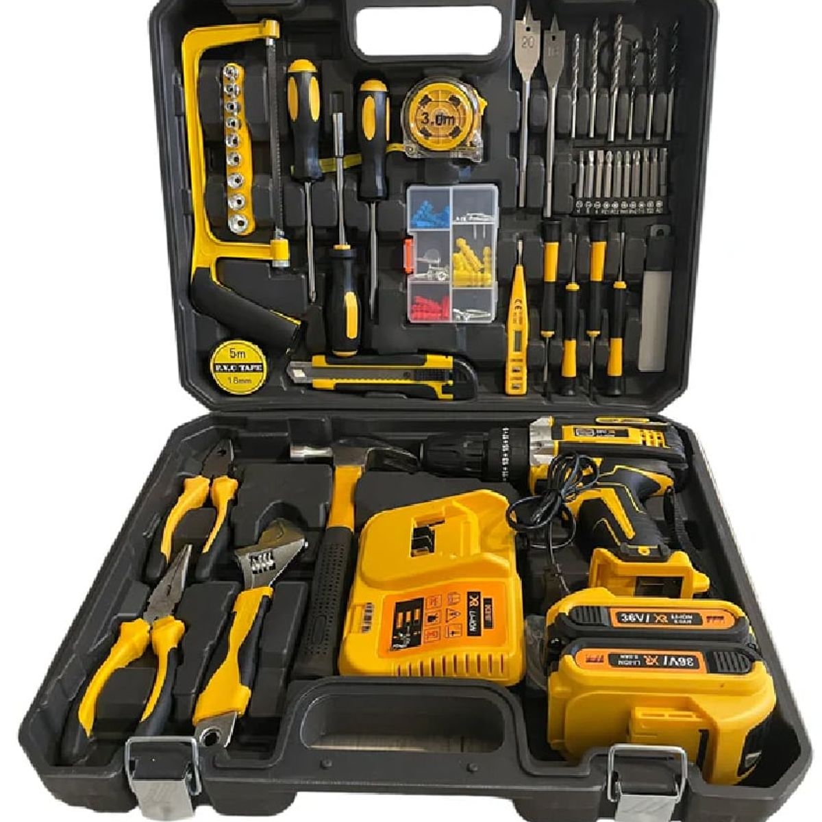 GENERICO - Kit de herramientas con taladro inalámbrico con 2 batería