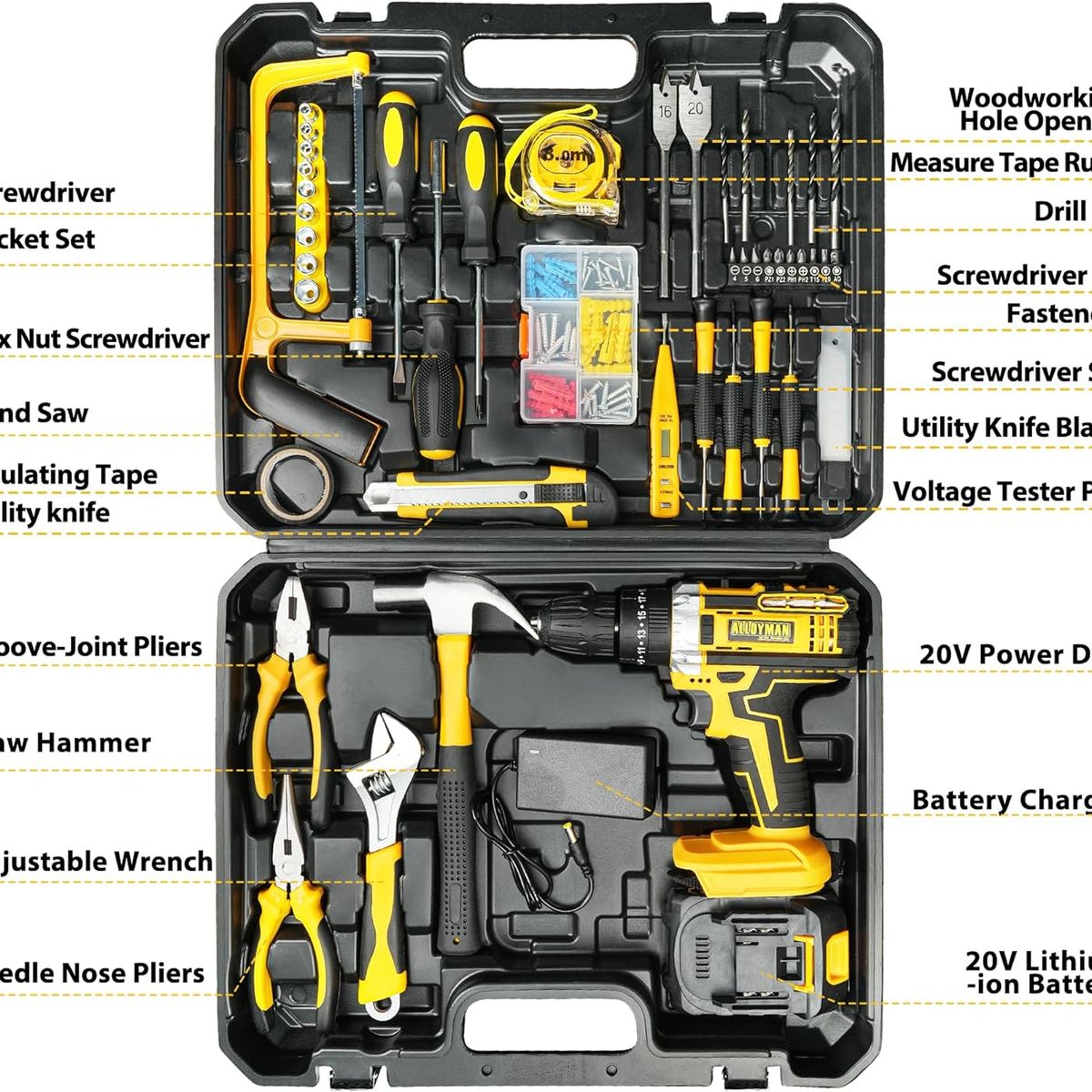 GENERICO - Kit de herramientas con taladro inalámbrico con 2 batería