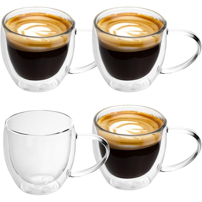 GENERICO - Pocillo Taza Café 250 Ml Doble Pared Vidrio Borosilicato X4