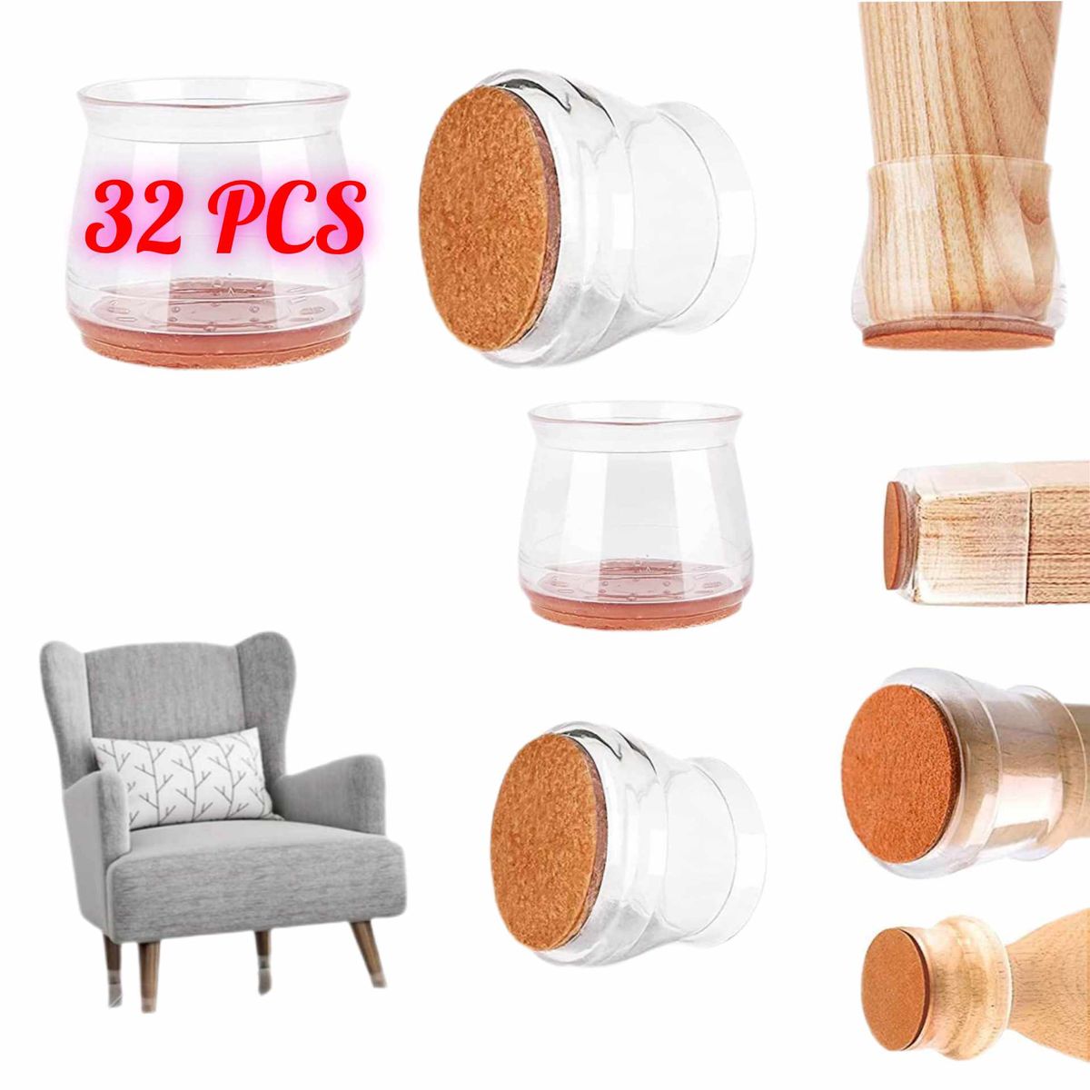 GENERICO - almohadilla Pata Muebles Fundas forro patas Silla en Silicona L X32pcs