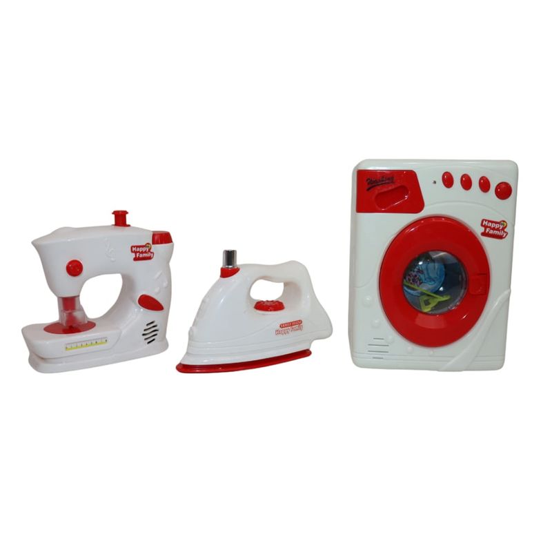 MARKET TOYS - Set Infantil De Casa Lavadora + Plancha + Maquina De Coser