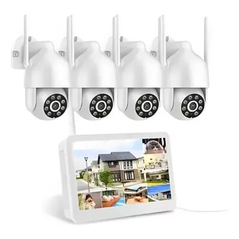 GENERICO - Kit NVR 4 Canales Exteriores Camaras Seguridad Monitor 10in WiFi