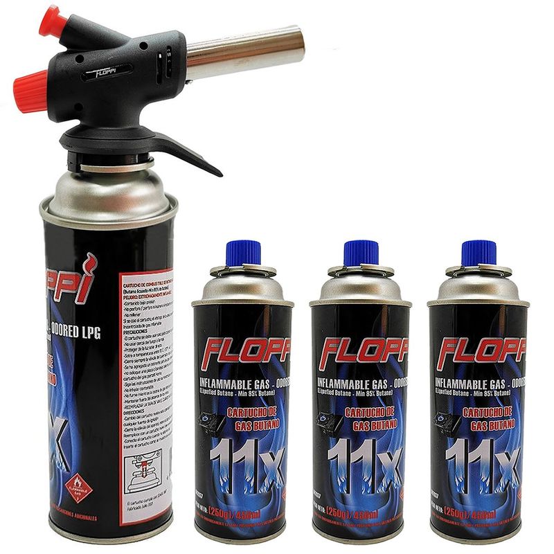 GENERICO - Soplete Reposteria Soldadura Gratinar + 4 Tanques Gas Butano
