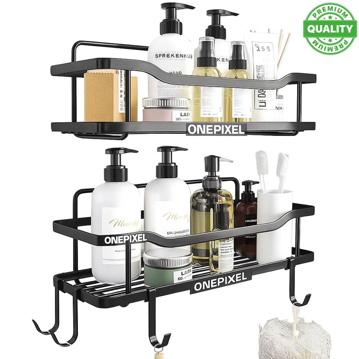 ONE PIXEL - Organizador De Ducha Repisa Baño Adhesivo Set 2 Inoxidable - Negro-