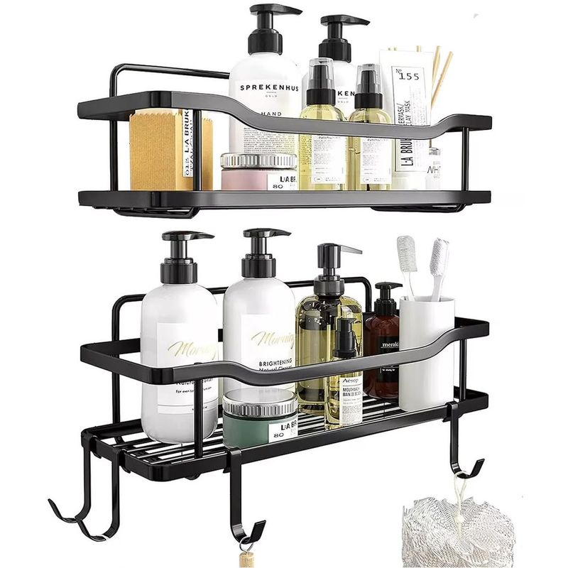 ONE PIXEL - Organizador De Ducha Repisa Baño Adhesivo Set 2 Inoxidable - Negro-
