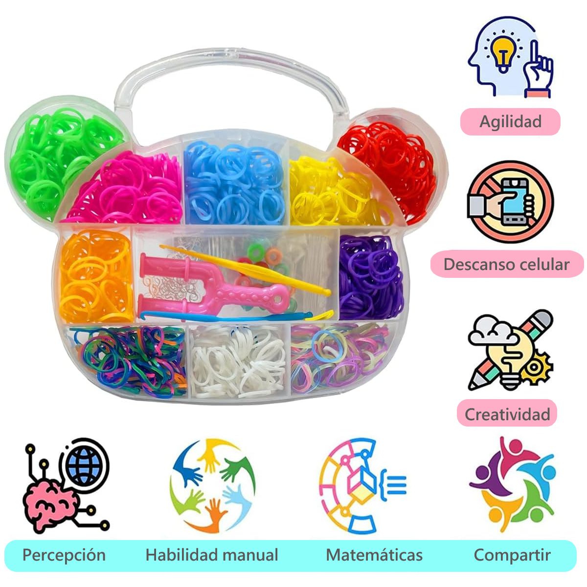 GENERICO - Set Kit Ligas Pulseras Bandas Elásticas Niñas Manuelidades