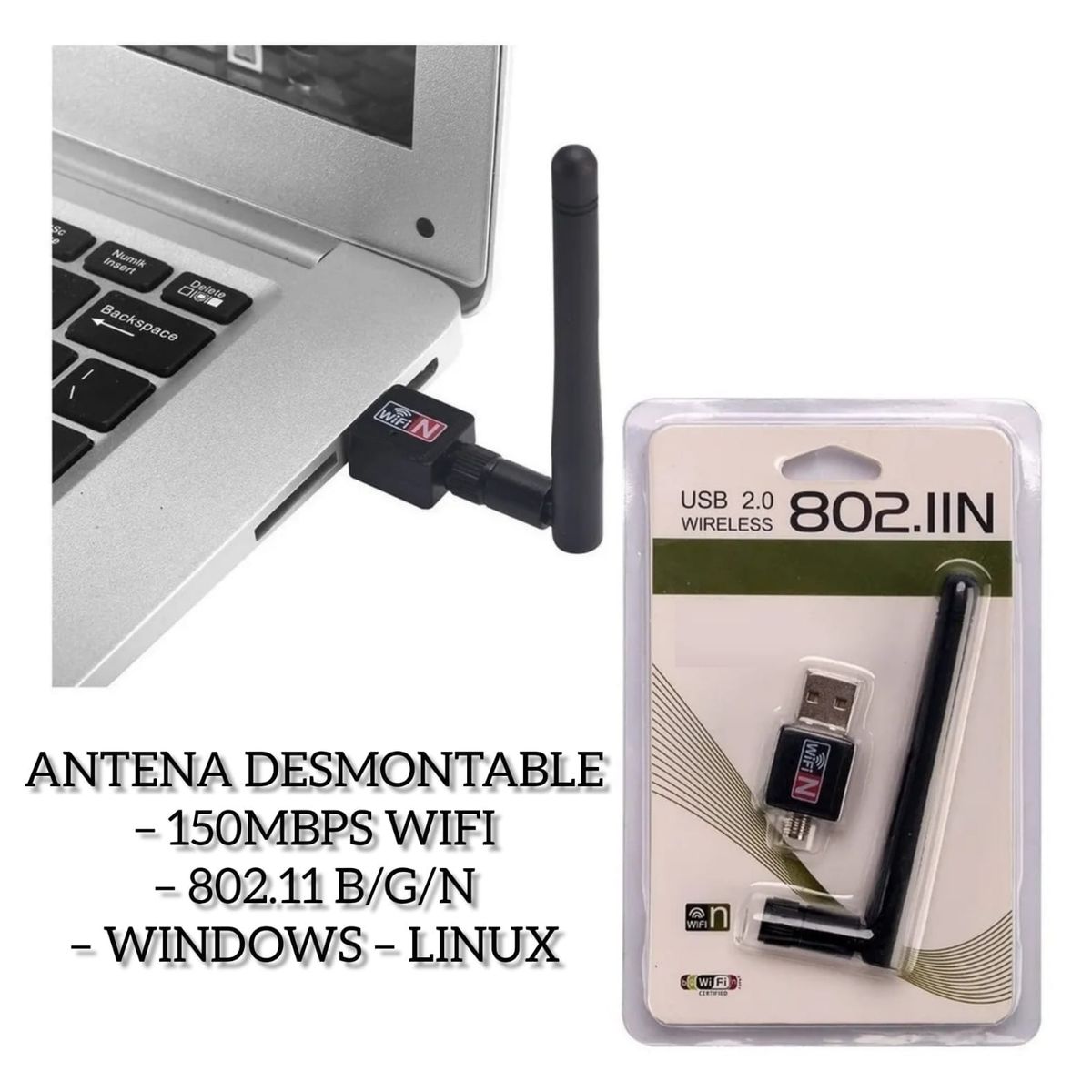 JALTECH - Adaptador Antena WIFI USB 2.0 802.IIN B442