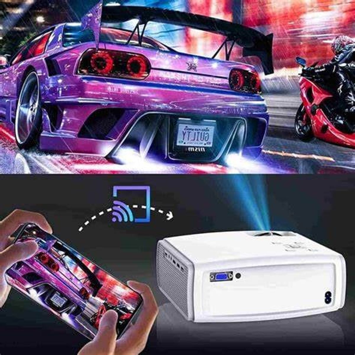 GENERICO - Proyector WiFi y Bluetooth con Maletin 20000 lumens