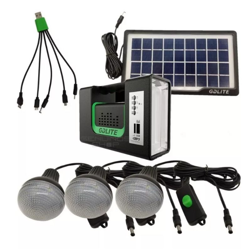 GENERICO - Kit Panel Solar Con Batería Y 3 Bombillos De 3w Carga Usb 5v