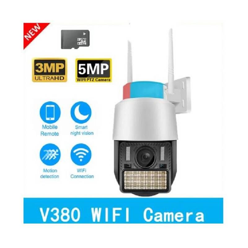 AWEI - Cámara Ptz Exterior Wifi 3mp Hd Con Sirena Full Color + SD 64 GB